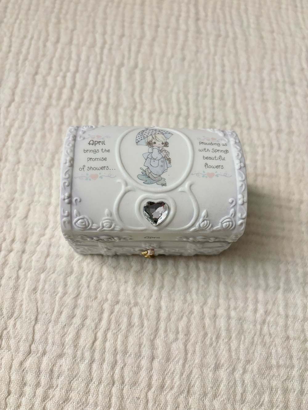 Precious Moments April Diamond Birthstone Trinket Box Gifting Chest